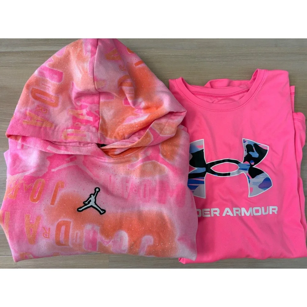 Jordan / Under Armour Hoodie and Shirt Bundle Girls L 12-14 Pink Orange Tie Dye